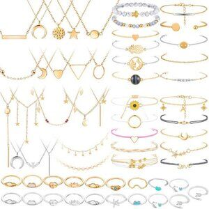 Christmas Layered Bracelets Rings Choker Necklace Set Summer Beach Jewelry